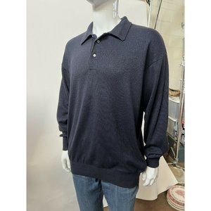 Hèrmes Paris Mens Polo Sweater Black Blue Marled Vintage Big & Tall 3X Eur 56